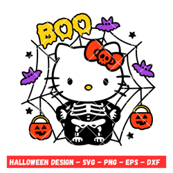 Boo Skeleton Kitty Svg, Spider Web Hello Kitty Svg, Halloween Svg, Kawaii Svg, Cricut, Silhouette Vector Cut File