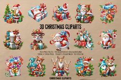 3D Realistic Christmas Clipart Bundle, 150 High Quality PNG Clipart, 3D Christmas Digital Papers,Christmas Sublimation D