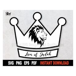 Lion of Judah SVG, Crown Svg With Lion Svg, Christian Svg File for Cricut, Silhouette, Vector Religious Svg Clipart- Dig