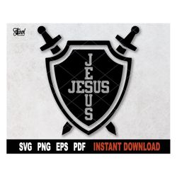 Shield Svg With The Name Of Jesus, Sword Svg, Armor of God Cut File, Shield Of Faith SVG Cut File, Christian Clipart- Di