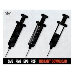 Syringe SVG, Nursing Syringe Svg File For Cricut, Black Silhouette, Medical Syringe SVG, Clipart Png File - Instant Digi