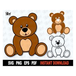 Cute Bear SVG, Layered And Outline, Brown Bear SVG File For Cricut, Silhouette, Clipart, Cut File Sublimation Png- Insta