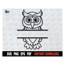 Owl SVG, Split Monogram SVG, Cute owl SVG File For Cricut, Outline Owl Cut File, Animal Clipart, Sublimation Png- Instan
