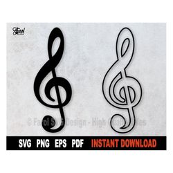 Treble Clef SVG, Music Notes SVG File For Cricut, Black Silhouette And Outline, Music Svg Clipart Cut File- Instant Digi