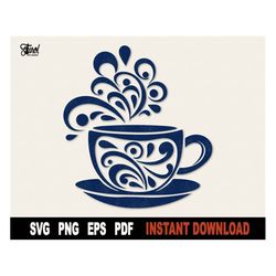 Decorated Coffee Cup Svg, Coffee SVG File For Cricut, Silhouette, Coffee Mug Svg Svg Cutting File, Vector Clipart- Insta