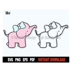 Elephant SVG, Cute Girl Elephant SVG File For Cricut, Silhouette, Baby Elephant Shower Shirt, Clipart Cut File-  Instant