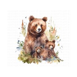 grizzly bear watercolor clipart, grizzly bear cute clip art, card making clipart, bear clipart ,watercolor illustration,