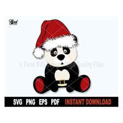 Panda Santa Claus Svg, Panda Hat Santa Svg File For Cricut, Silhouette, Christmas Svg Vector Clipart, Png Art Design- Di