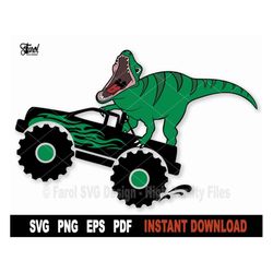 Monster Truck Svg, Dinosaur Svg,  Dino Monster Truck Svg File For Cricut, Silhouette, T-Rex Png, Vector Clipart Cut File