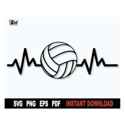 Heartbeat Volleyball Svg, Volleyball Svg File For Cricut, Silhouette, Sport Svg, Vector Clipart, Png Art Design- Instant