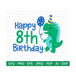 Happy 8th Birthday Svg, Cute Dinosaur SVG, T-Rex SVG, Dino svg, Little boy svg,boy shirt svg, Dinosaur birthday,Birthday
