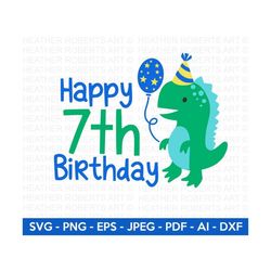 Happy 7th Birthday Svg, Cute Dinosaur SVG, T-Rex SVG, Dino svg, Little boy svg,boy shirt svg, Dinosaur birthday,Birthday