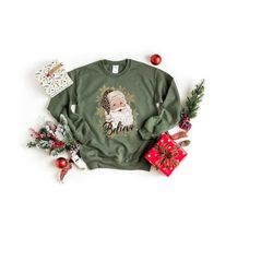 Santa Believe Shirt, Leopard Santa Shirt, Cute Santa Shirt, Santa Claus T-shirt, Christmas Shirts Women, Christmas Gifts