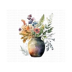 Watercolor Flower Vases Clipart, Floral Clip Art, Flower Bouquet PNG, Spring Summer Wedding, Bridal Shower Graphics