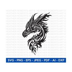 Dragon SVG, Tribal Dragon SVG, Dragon Tattoo svg, Dragon Silhouette, Dragon Vector, Dragon Clipart, Cut File Cricut, Sil