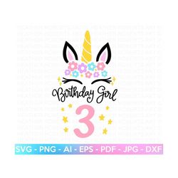 Third Unicorn Birthday SVG, 3rd Birthday Shirt SVG, Unicorn Face SVG, Unicorn svg, Birthday Girl svg, Gift for Birthday,