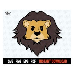 Lion Face SVG, Layered Lion Cut File, Cute Lion SVG File For Cricut, Silhouette, Animal Clipart, Lion Cartoon PNG, Insta