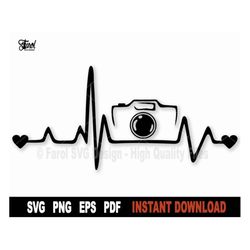 Camera Svg, Heartbeat Photography Svg File For Cricut, Silhouette, Photo Svg Vector Clipart, Work Svg Cut File- Instant