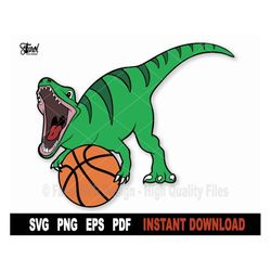 Dinosaur With Basketball Svg File For Cricut, Silhouette, Dinosaur Vector, Basketball Svg Sport Clipart- Instant Digital