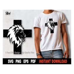 Lion Of Judah SVG, Lion In A Cross Svg File for Cricut, Silhouette, Christian, Black And White Clipart, Shirt Png- Insta