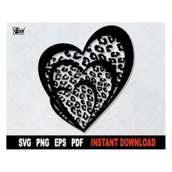 Heart Svg, Leopard Print Svg File For Cricut, Silhouette, Valentine Svg Cut File, Love Svg, Vector Clipart, Png Design -