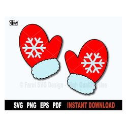 Mitten Svg, Mitten With Snowflake, Christmas Glove Svg Files For Cricut, Silhouette, Png Art Design, Vector Clipart Inst