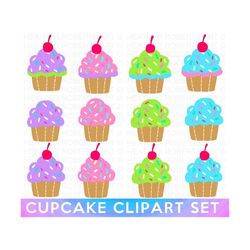 Cupcakes Clipart Set, Cupcake PNG, Cute Cupcakes PNG, Set of Cupcakes Clip arts, Cupcake Theme, Cherry PNG, Instant Down