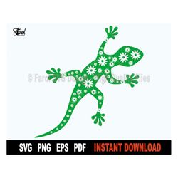 Gecko svg With Flowers, Lizard SVG File For Cricut, Silhouette, Reptile Vector, Animal Clipart Cut File, Spring - Instan