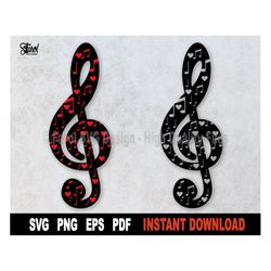 Treble clef SVG With Hearts And Musical Notes, Music Notes SVG File For Cricut, Silhouette, Clipart Svg Cut File- Instan