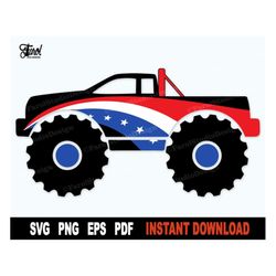 Monster Truck SVG In American Colors SVG File for Cricut, Silhouette, Patriotic Cut File, Car Automotive Clipart- Instan