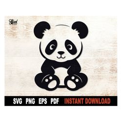 Cute Panda Bear Svg, Panda Svg, Bear Svg File For Cricut, Silhouette, Bear Clipart Vector, Cut File, Png Art Design- Dig