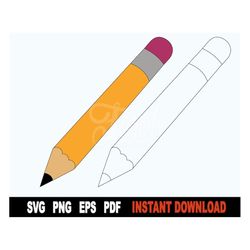 Pencil Clipart SVG, Pencil SVG, School SVG Cut File,  Cricut, Silhouette- Instant Digital Download