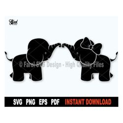 Couple Of Elephants SVG, Love SVG File For Cricut, Black Silhouette, Valentine Shirt, Wedding Clipart, Engagement Cut Fi