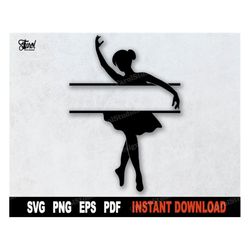 Ballerina Split Monogram Svg, Ballet Dancer Monogram SVG Cut File, Black Silhouette Clipart - Instant Digital Download