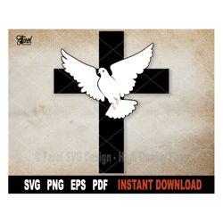 Cross With Dove Svg File for Cricut, Silhouette, Christian Bible Verses Vector Clipart, Shirt Png Design- Instant Digita