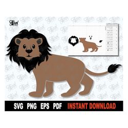 Lion SVG, Layered Lion SVG File For Cricut, Silhouette, Cute Lion SVG, Animal Clipart, Lion Cartoon Cut file, Instant Di