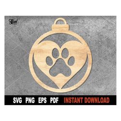 Dog Paw Christmas Ornament Svg, Christmas Tree Ornaments Svg File For Cricut, Silhouette, Dog Heart Svg- Instant Digital