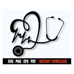 Heartbeat Stethoscope SVG, Nurse SVG Cut File,  Nurse Clipart png, SVG File For Cricut, Silhouette - Instant Digital Dow