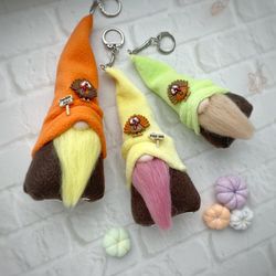 Set 3 Gnomes Keychains, Thanksgiving gnomes, Mini gnomes for bag, Fall gnome, Scandinavian gnome, Holiday gnome for gift