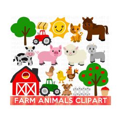 Farm Animals Clipart Set, Barn, Farmyard Animals, Sheep, Cow, Horse, Chicken, Farm Animals PNG, Cute Farm Animals, Tract
