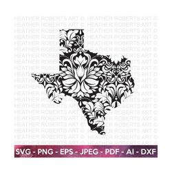 Floral Texas SVG, Texas Svg, Texas Clipart, Texas Silhouette, Texas Shape svg, Texas Design Svg, Cut File Cricut, Silhou