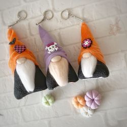 Set 3 Gnomes Keychains, Halloween gnomes, Mini gnomes for bag, Fall gnome, Scandinavian gnome, Holiday gnome for gift
