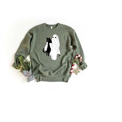 Ghost Cat Shirt, Halloween Ghost Sweatshirt, Funny ghost cat, Halloween Cat Shirt, Black Cat Shirt, Cat Lover T-shirt, H
