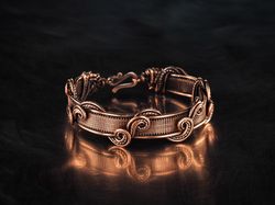 Unique wire wrapped pure copper bracelet for woman Statement bracelet Antique style artisan copper jewelry  Gift for her