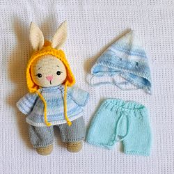 clothes for toy doll set warm jacket crochet pants beanie knit accessories clothes hat doll outfit for rabbit small doll