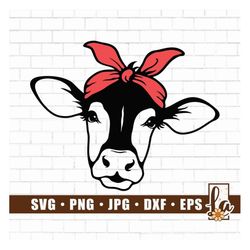 Cow With Bandana SVG | Cow Head Svg | Cow Face Svg | Cow with Red Bow svg | Red Bandana Svg | Animal Farm Svg | Dairy Co