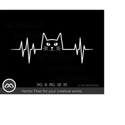 Cool Cat SVG Heartbeat - cat svg, cat lover svg, cat cut file for pet lovers