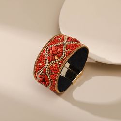 retro bohemian bracelet for women, punk style, full rhinestones, handmade beads, personality charm, women's bracelet, cu