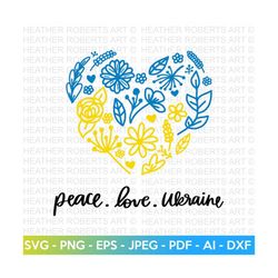 Peace Love Ukraine Floral Heart SVG, Peace Svg, Ukraine SVG, Love for Ukraine SVG, Stop the War svg,Pray for Ukraine svg