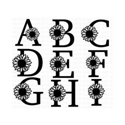 Sunflower Alphabet and Numbers SVG, Sunflower Monogram Frame Alphabet, Sunflower Letters SVG, Cut File for Cricut, 36 In